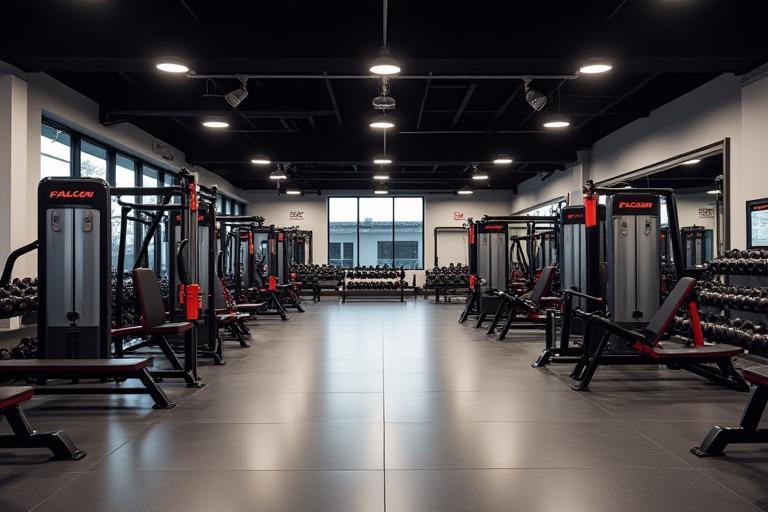 Interior view of the modern Falcon Fitness Hub gym.