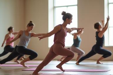 People in a yoga class.