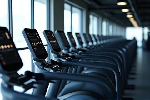 Row of cardio machines.