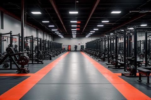 View of the main gym floor with weight equipment.