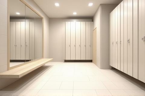 Clean and modern locker room facilities.