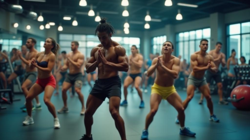 Dynamic image of people working out in a modern gym.