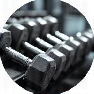 Dumbbells on a rack.