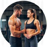 Trainer assisting client with weightlifting.